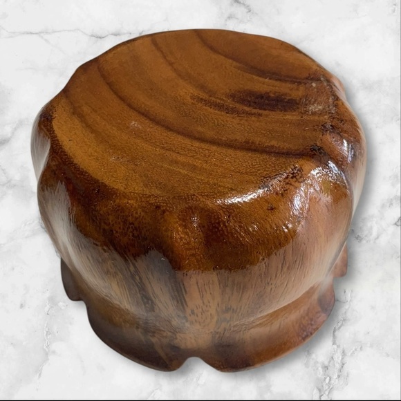 Kamagong Wood Carved Flower Design TrPlant Pot - Bowl- Vintage 5”W x 3”T - Picture 6 of 11